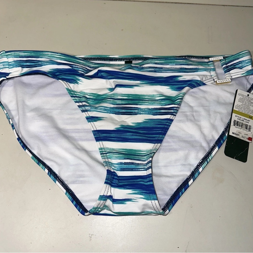 NEW Lauren Ralph Lauren Bikini Bottom Women Size 14 Blue Green White